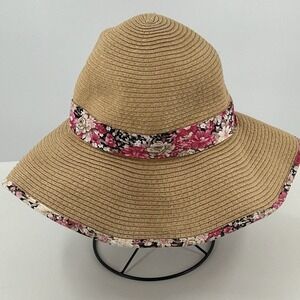 Floral Trim Straw Sun Hat Wide Brim Beach Garden Cottagecore Summer Hat